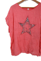 חולצה מעוצבת פשתן בורוד- XL-XXL